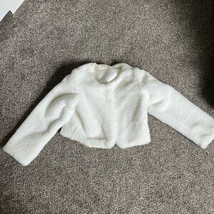 Girls Cream Faux-Fur Cropped Coat